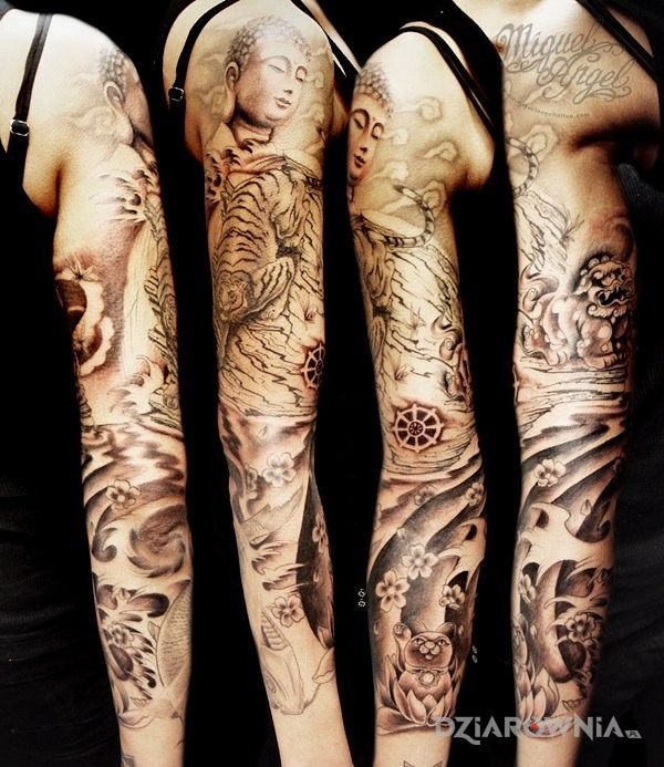 Tatuaż orientalny tatuaż w motywie rękawy na przedramieniu