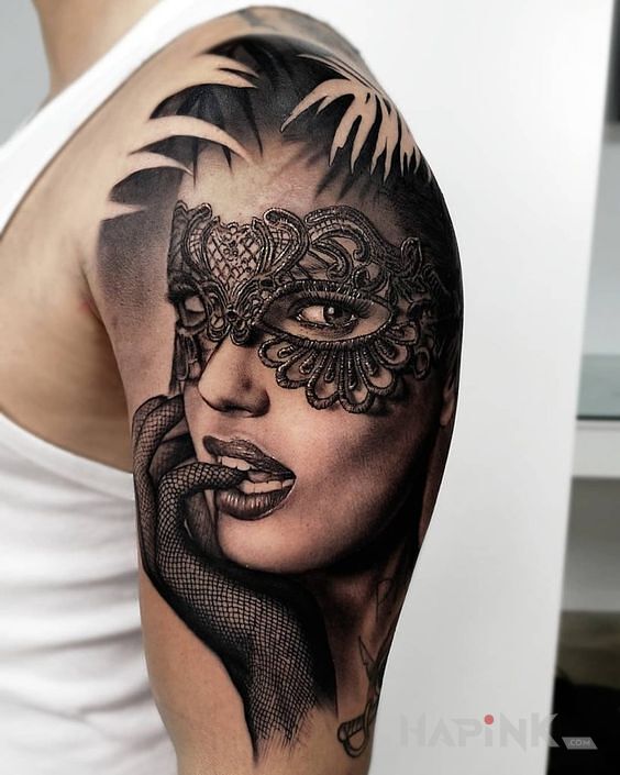 Tattoo Realistyczny portret dziewczyny in 3D motif and realistic style on the upper arm