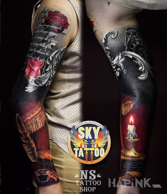 Tattoo Rękaw inaczej in 3D motif and realistic style on the forearm