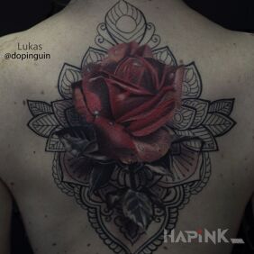 Tattoo Rose/mandala on the back motif: mandalas