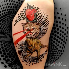 Tattoo Catosaurus on the leg motif: colorful style: surrealistic