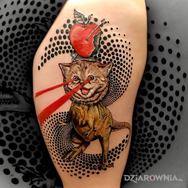 Tatuaż Kotozaur w motywie zwierzęta i stylu surrealistyczne na nodze