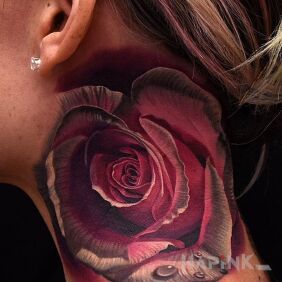 Tattoo Rose 3D on the neck motif: 3D