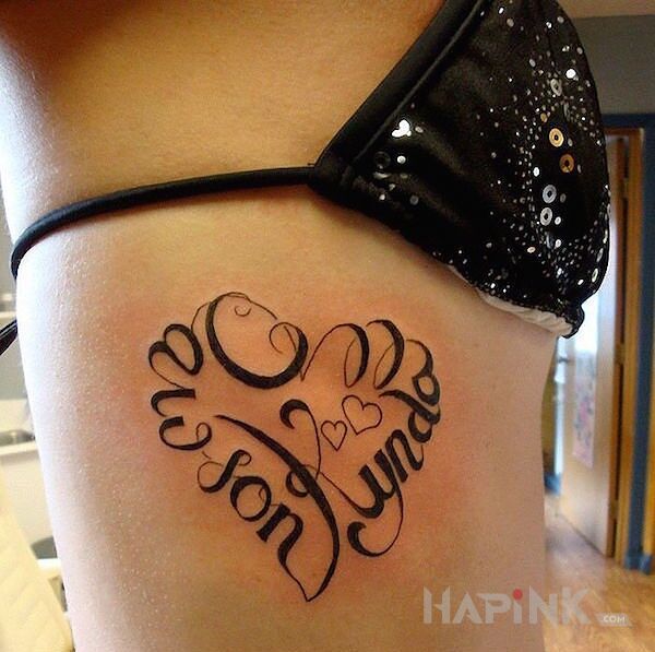 Tattoo Dwa imiona in lettering motif on the ribs