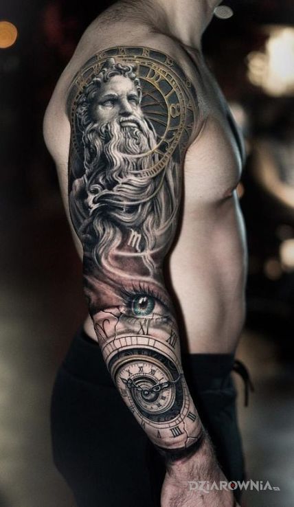 Tatuaż zawirowany czas w motywie czarno-szare i stylu realistyczne na przedramieniu