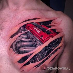 Tatuaż VTEC silnik na klatce motyw: kolorowe styl: realistyczne
