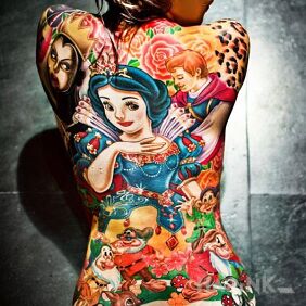 Tattoo Snow White on the back motif: characters
