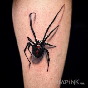 Tattoo Black spider on the calf motif: animals