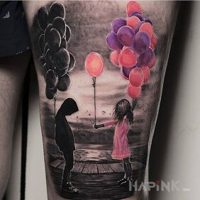 Tattoo A little color on the leg motif: 3D style: realistic
