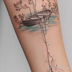 Tattoo Boat on the forearm motif: objects style: graphic / illustrative