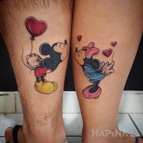 Tattoo Disney couple on the calf motif: colorful style: cartoon / comic book