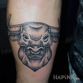 Tattoo Zodiac sign on the forearm motif: black and gray style: graphic / illustrative