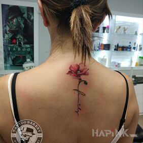 Tattoo Poppy on the back motif: flowers style: graphic / illustrative