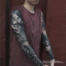 Tatuaż Dwa świetne rękawy na przedramieniu motyw: twarze styl: realistyczne