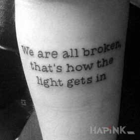 Tattoo We are all cracked on the forearm motif: lettering style: calligraphy