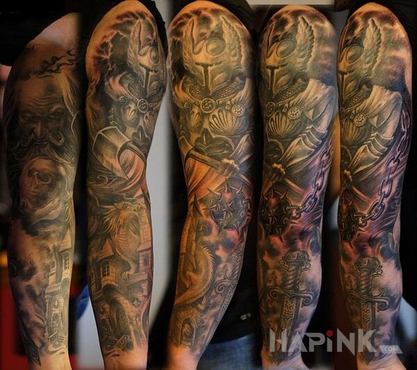 Tattoo Paladyn i jego oręż in sleeves motif on the forearm