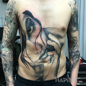 Tattoo Portrait on the chest motif: characters