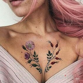 Tattoo Perfectly blended flowers on the chest motif: flowers style: realistic