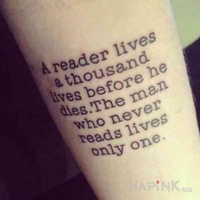 Tattoo George R.R Martin quote on the forearm motif: lettering style: calligraphy