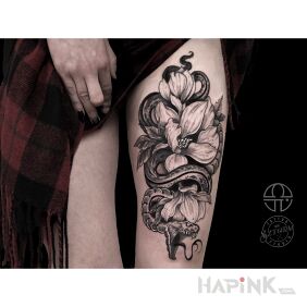Tattoo A composition for women. on the leg motif: animals style: graphic / illustrative