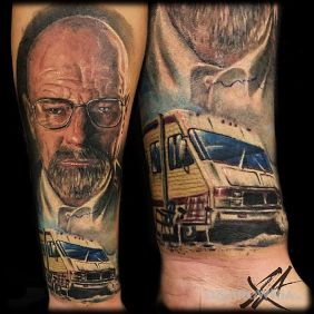 Tatuaż Breaking Bad - Walter White na przedramieniu motyw: twarze styl: realistyczne