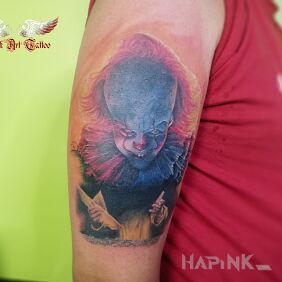 Tattoo Horror cliffhanger. TO! on the upper arm motif: demons style: realistic