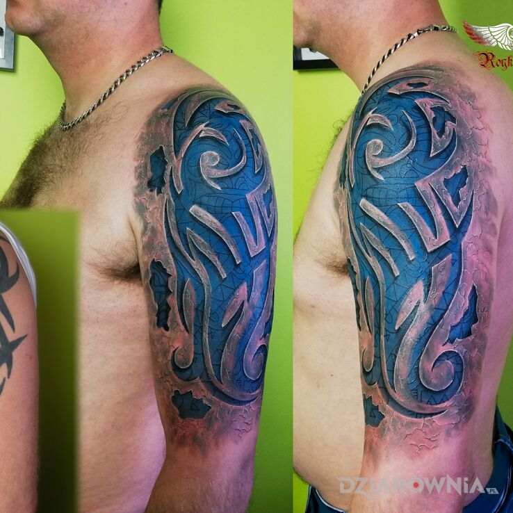 Tatuaż Przeróbka starego Tribala w motywie cover up i stylu tribale na ramieniu