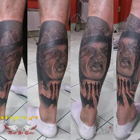 Tattoo Cinematically :) on the calf motif: 3D style: realistic