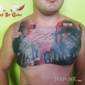 Tattoo Cover on the chest motif: war style: realistic