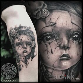 Tattoo Girl on the calf motif: faces style: realistic