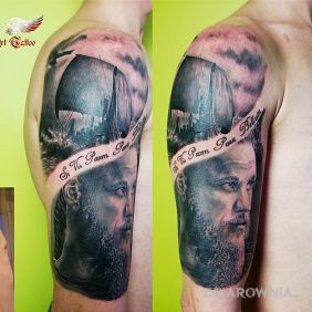 Tatuaż Wikingowie na ramieniu motyw: cover up styl: realistyczne