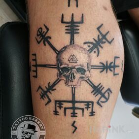 Tattoo Compass skull on the calf motif: skulls style: graphic / illustrative