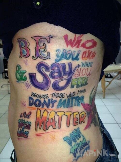 Tattoo Brudnopis in lettering motif on the ribs