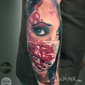 Tattoo Bloody Marry on the forearm motif: faces style: realistic