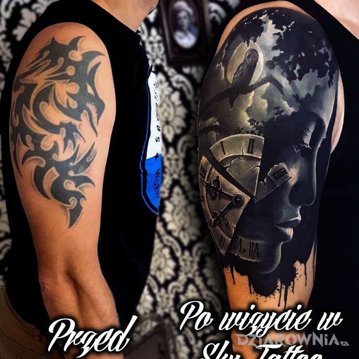 Tatuaż Niesamowity cover w motywie cover up i stylu realistyczne na ramieniu