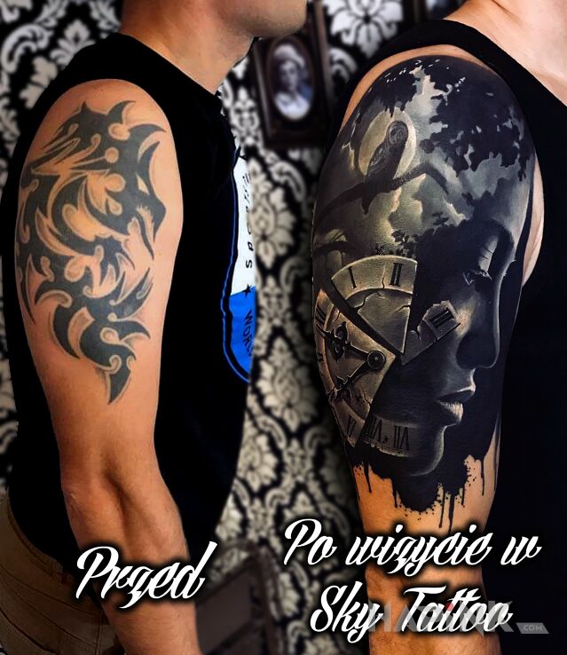 Tattoo Niesamowity cover in 3D motif and realistic style on the upper arm