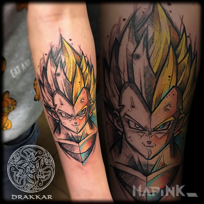 Tattoo Vegeta :-) in characters motif and graphic / illustrative style on the forearm