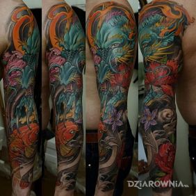 Tatuaż Rękaw po japońsku na przedramieniu motyw: rękawy styl: japońskie / irezumi