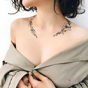 Tattoo Flowers around the neck on the neck motif: black and gray style: graphic / illustrative