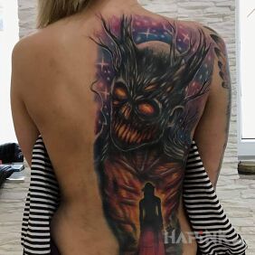 Tattoo Demon on the back motif: demons style: graphic / illustrative
