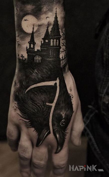 Tattoo Krucza kosa in animals motif and blackwork / blackout style on the wrist