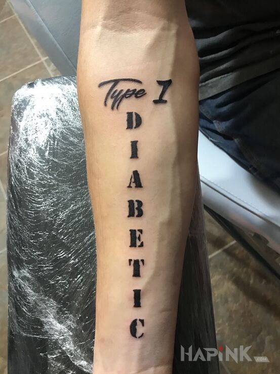 Tattoo Cukrzyk in lettering motif and calligraphy style on the forearm