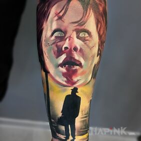 Tattoo The Exorcist on the forearm motif: demons style: realistic