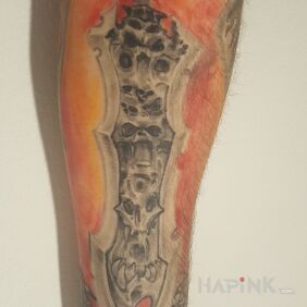 Tattoo Sword of chaos on the forearm motif: colorful style: graphic / illustrative