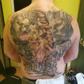 Tattoo Satan , Angel ... on the back motif: angels style: realistic