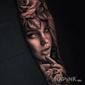 Tattoo The girl's face on the forearm motif: faces style: realistic
