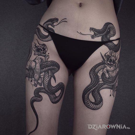 Tatuaż dwa węże w motywie zwierzęta i stylu realistyczne na brzuchu