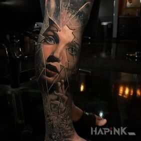Tattoo Mirrored on the leg motif: colorful style: realistic