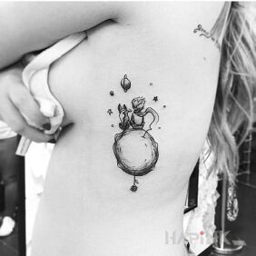 Tattoo The Little Prince on the ribs motif: characters style: graphic / illustrative