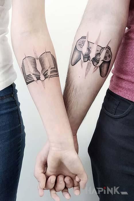 Tattoo Książka & Pad in Love motif and graphic / illustrative style on the forearm